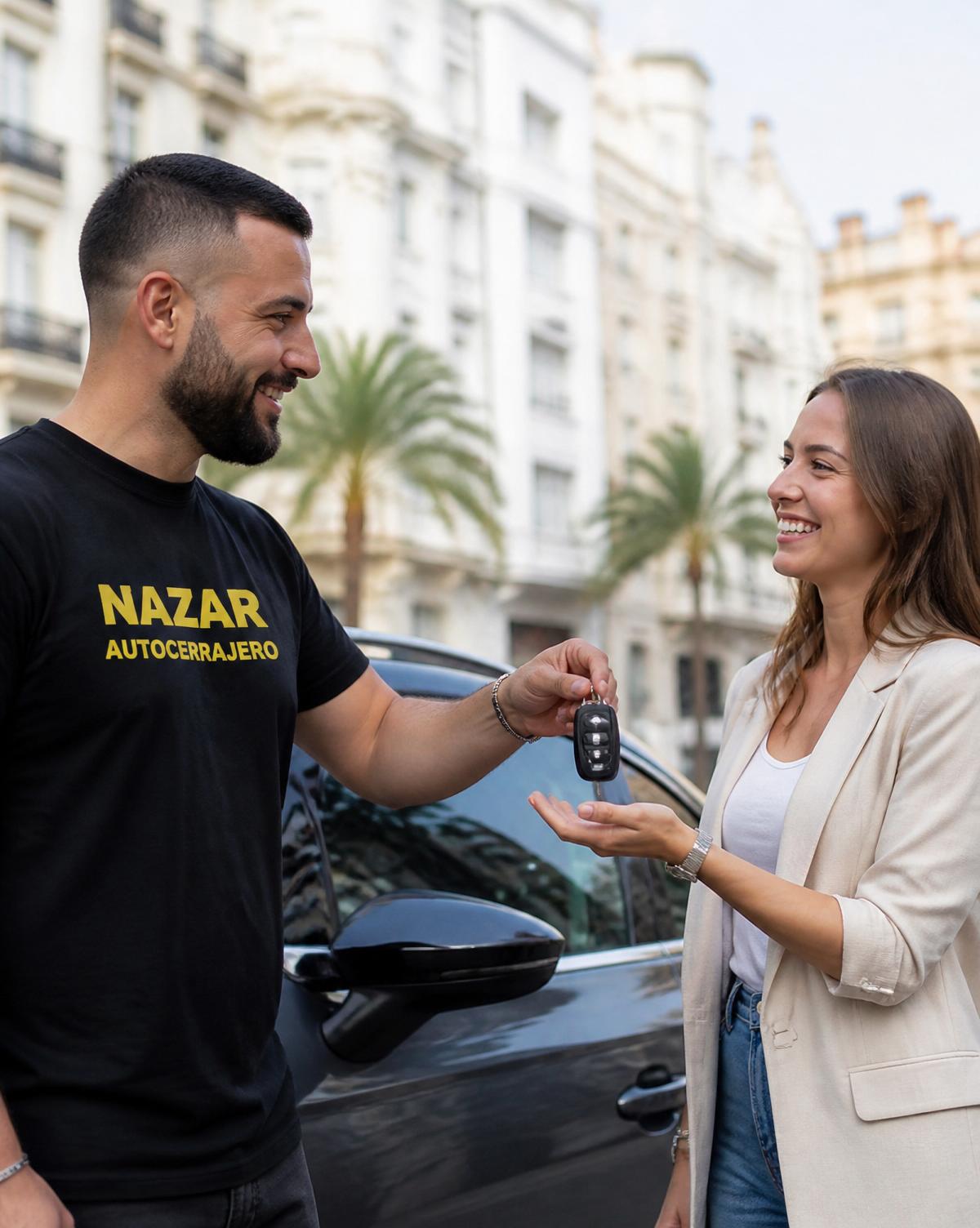 Técnico de Nazar Autocerrajero VLC abriendo una puerta de coche moderna